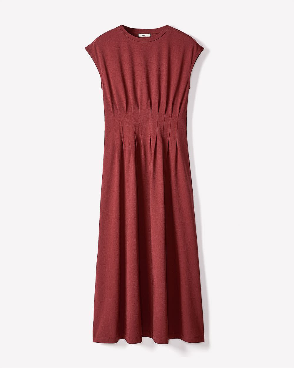 RW&CO Extended-Sleeve Crew-Neck Midi Dress with Pintucks
