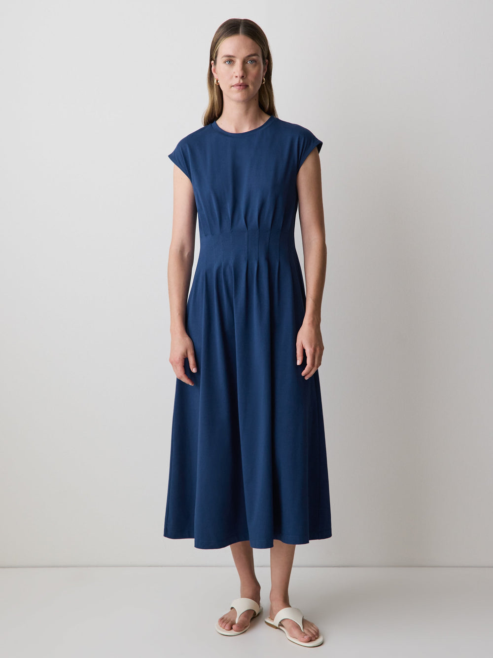 RW&CO Extended-Sleeve Crew-Neck Midi Dress with Pintucks