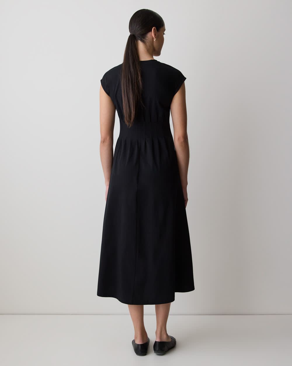 RW&CO Extended-Sleeve Crew-Neck Midi Dress with Pintucks