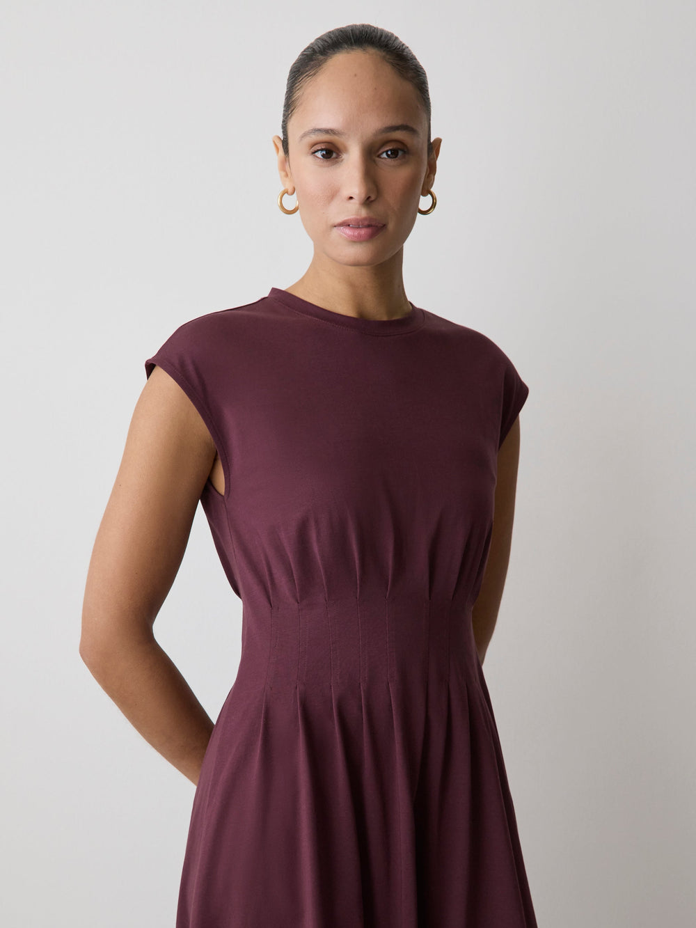 RW&CO Extended-Sleeve Crew-Neck Midi Dress with Pintucks
