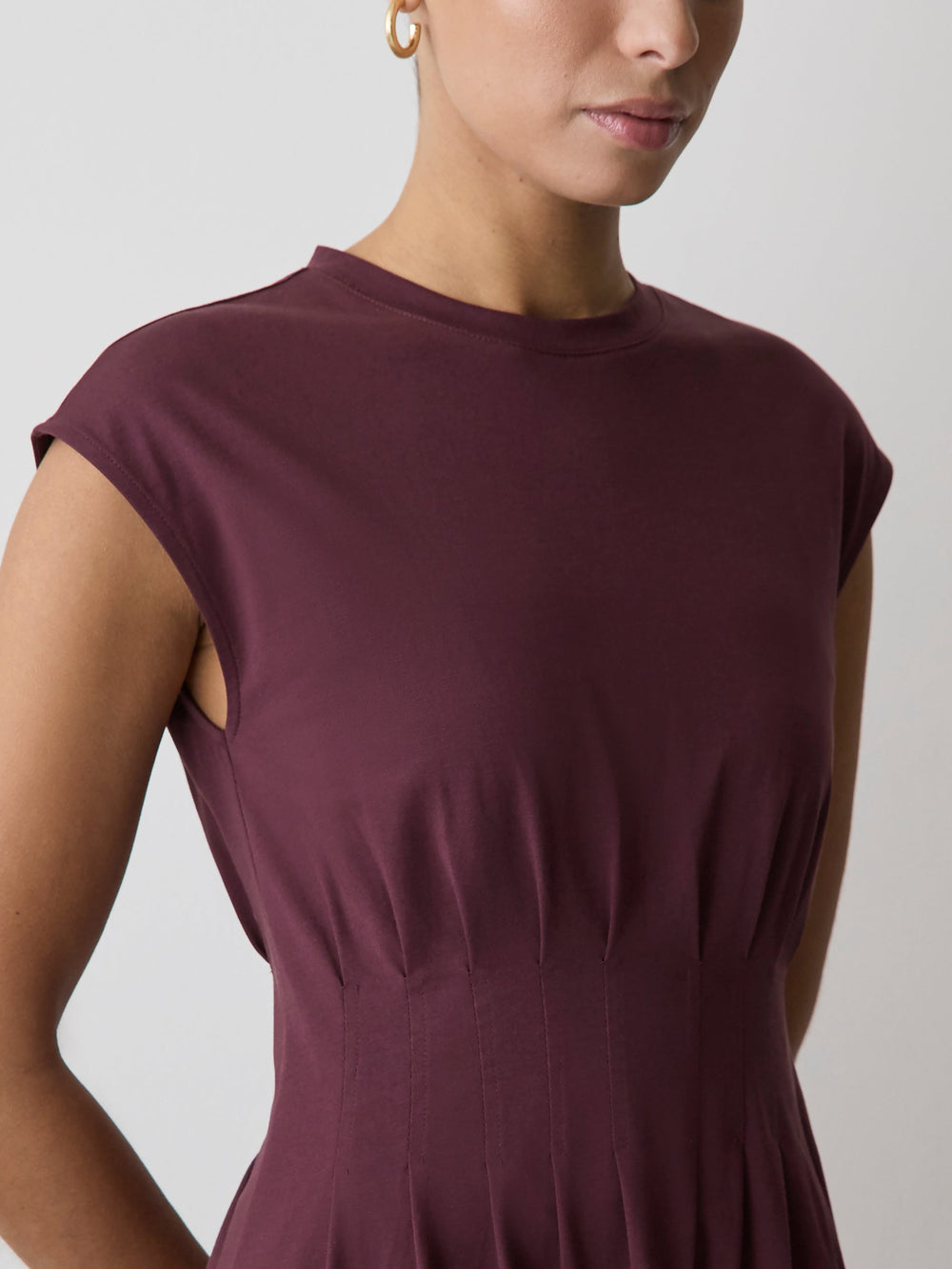 RW&CO Extended-Sleeve Crew-Neck Midi Dress with Pintucks