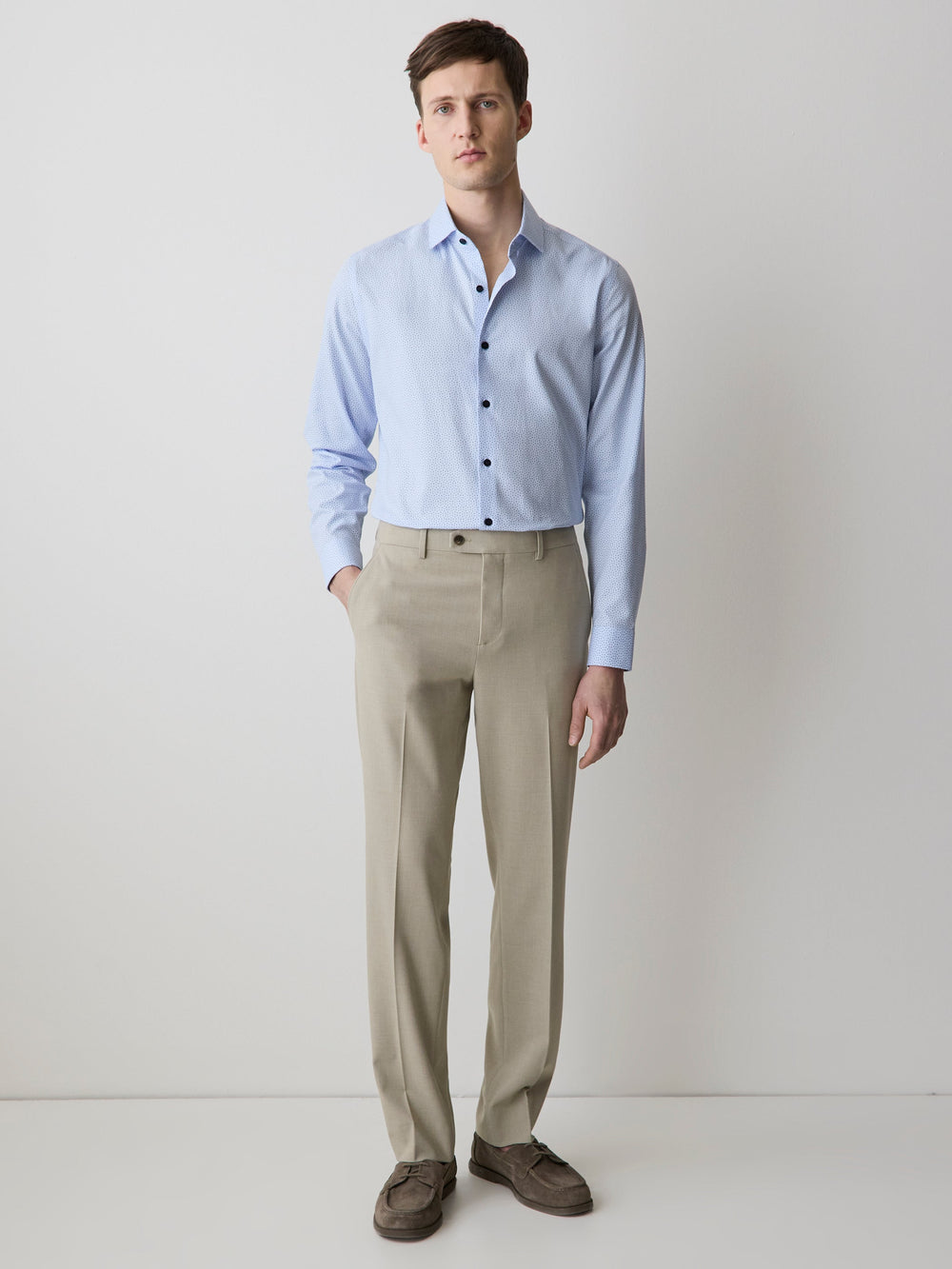 RW&CO Navy Tailored Fit Dress Shirt with Geo Pattern