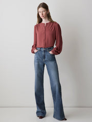 RW&CO Silky Crepe Long-Sleeve Buttoned-Down Blouse