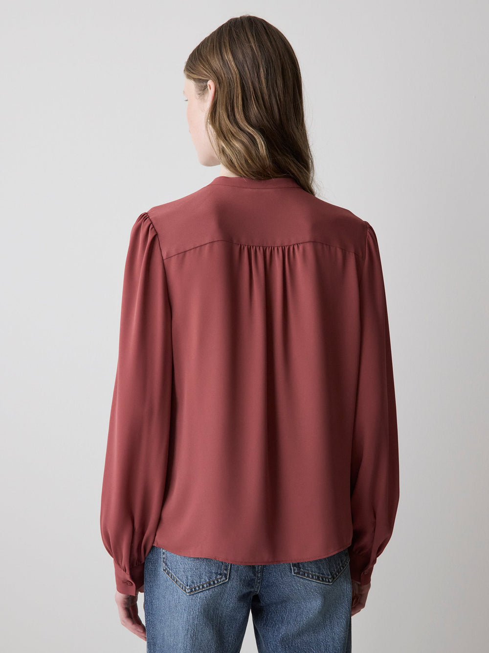 RW&CO Silky Crepe Long-Sleeve Buttoned-Down Blouse