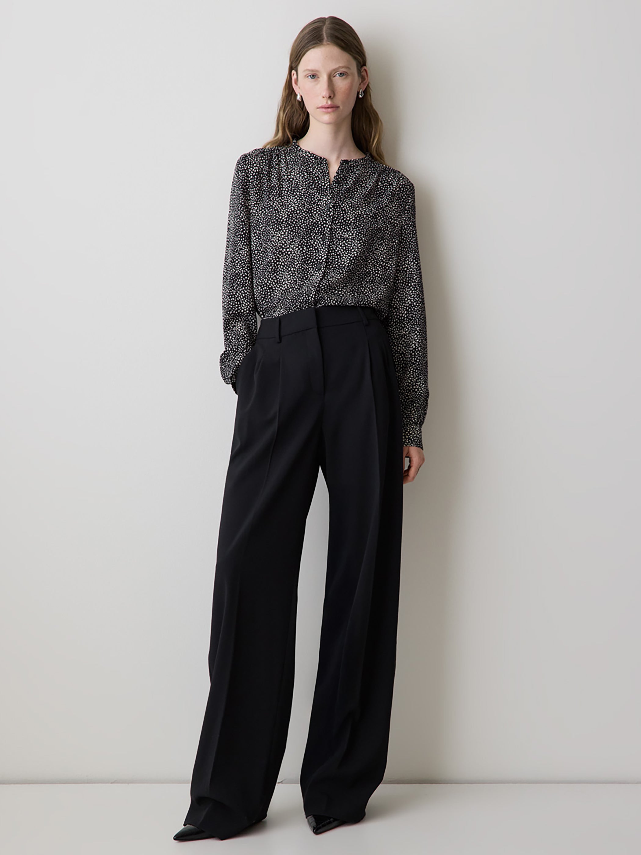 RW&CO Silky Crepe Long-Sleeve Buttoned-Down Blouse