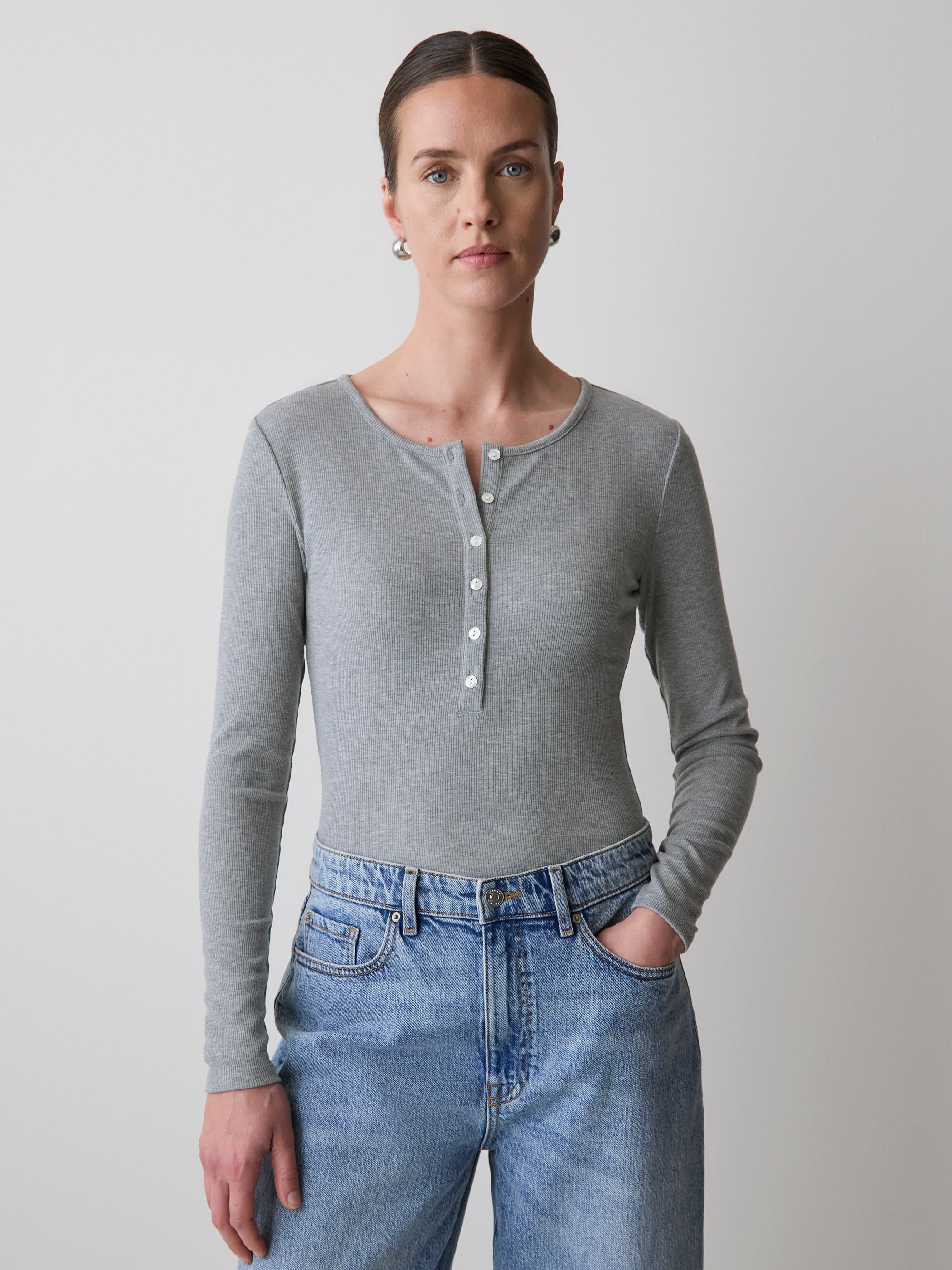 RW&CO Long-Sleeve Henley Ribbed Top