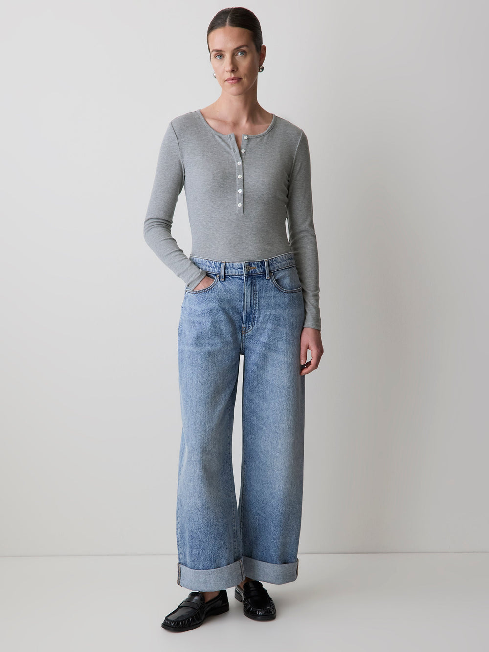 RW&CO Long-Sleeve Henley Ribbed Top