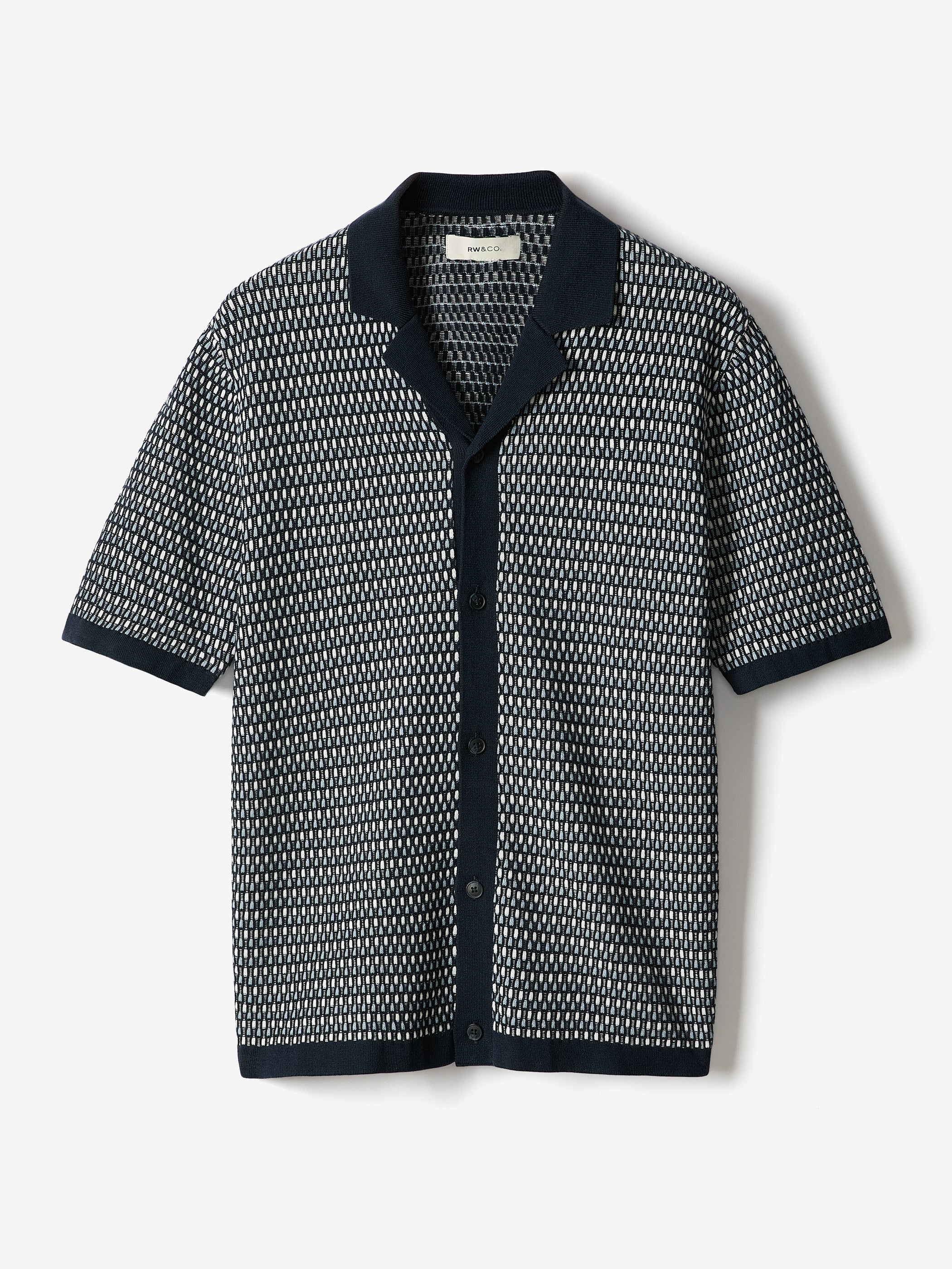 RW&CO Striped Short-Sleeve Shirt Sweater with Camp Collar