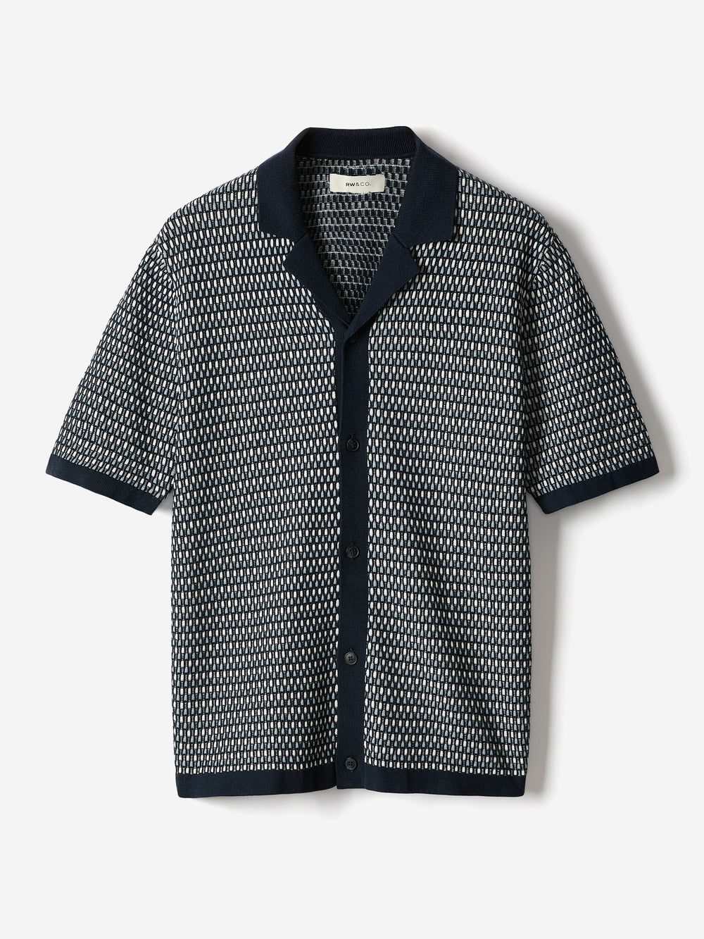 RW&CO Striped Short-Sleeve Shirt Sweater with Camp Collar