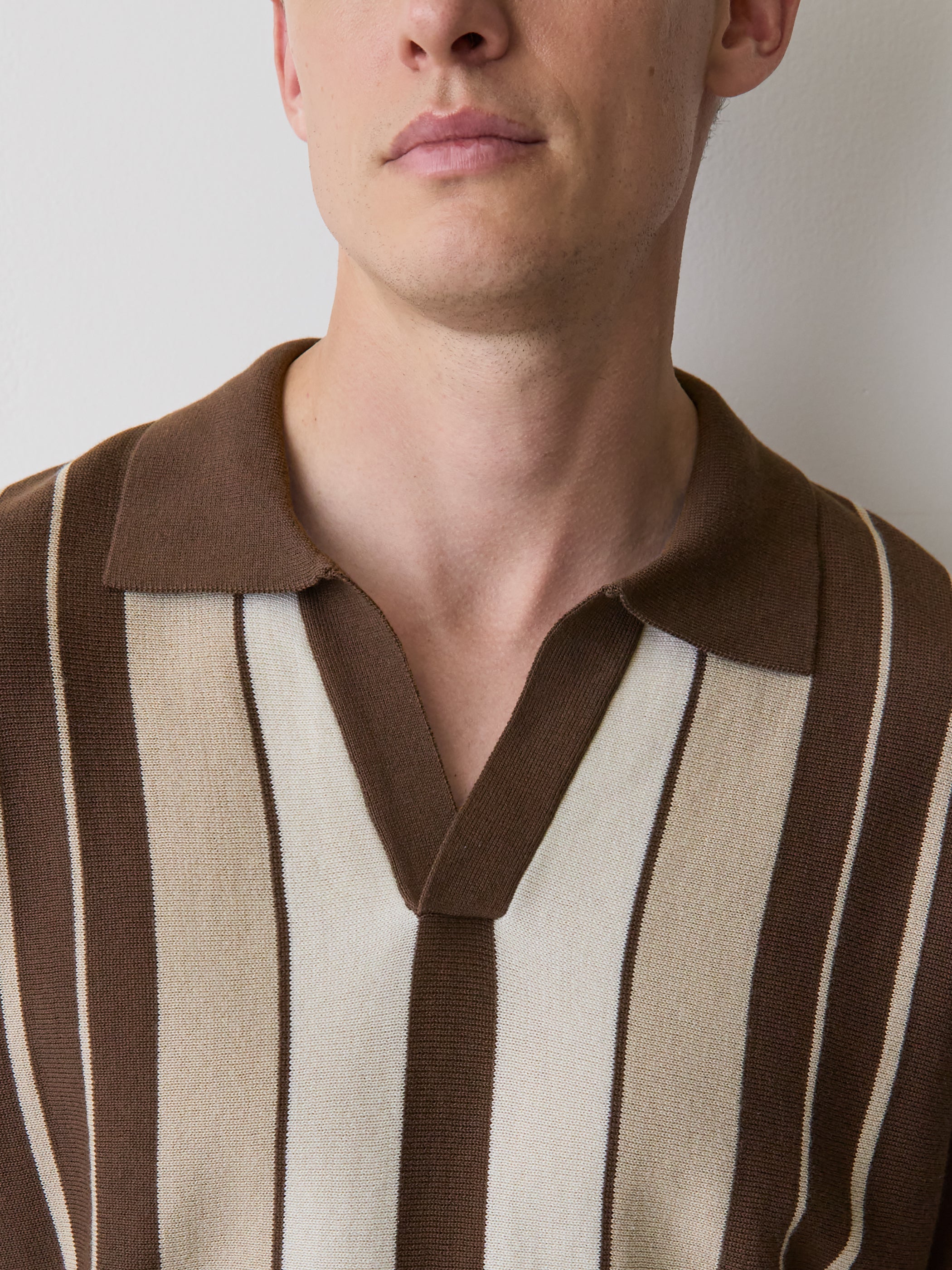 RW&CO Striped Short-Sleeve Sweater with Johnny Collar