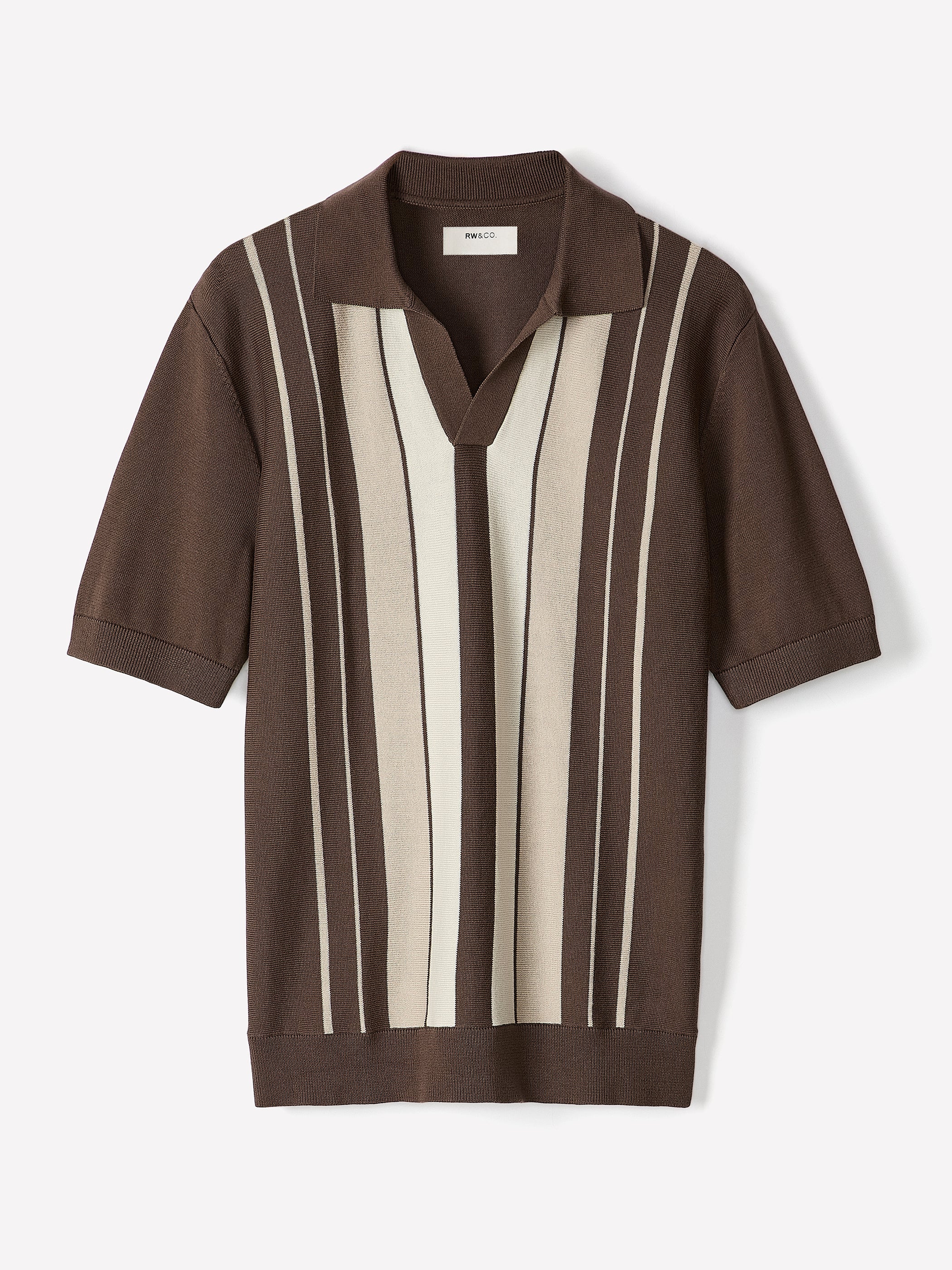 RW&CO Striped Short-Sleeve Sweater with Johnny Collar