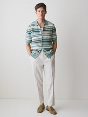 RW&CO Striped Short-Sleeve Sweater with Shirt Collar