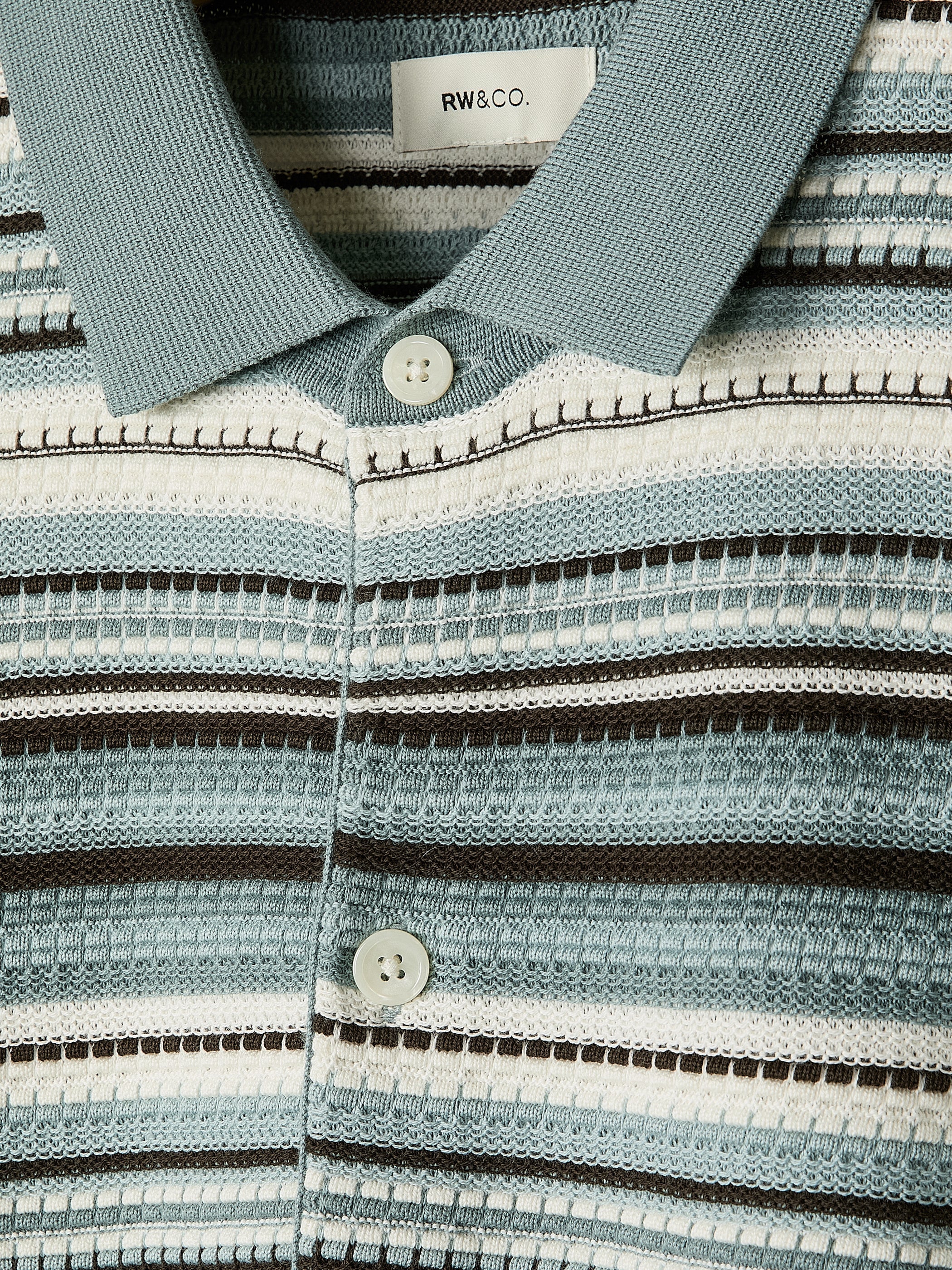 RW&CO Striped Short-Sleeve Sweater with Shirt Collar