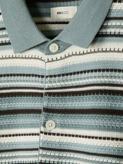 RW&CO Striped Short-Sleeve Sweater with Shirt Collar