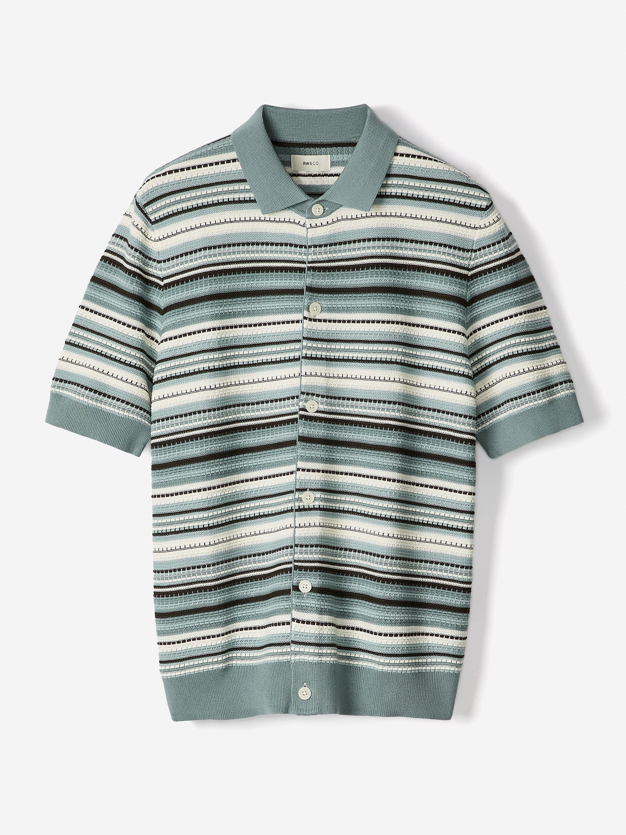 RW&CO Striped Short-Sleeve Sweater with Shirt Collar