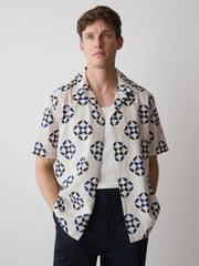 RW&CO Linen-Blend Short-Sleeve Shirt with Print