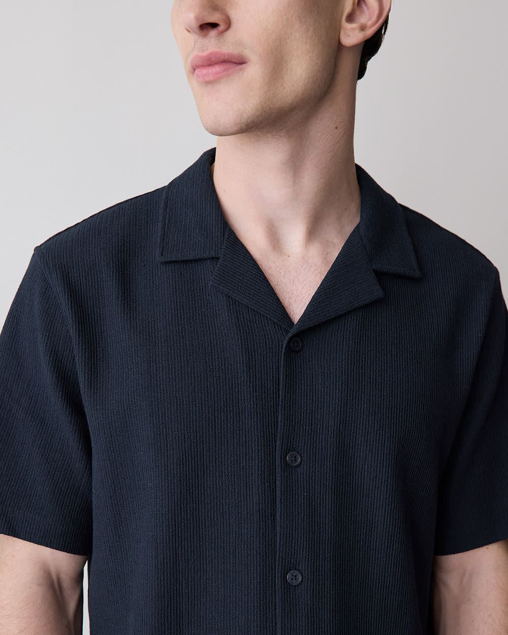 RW&CO Short-Sleeve Textured Shirt with Camp Collar