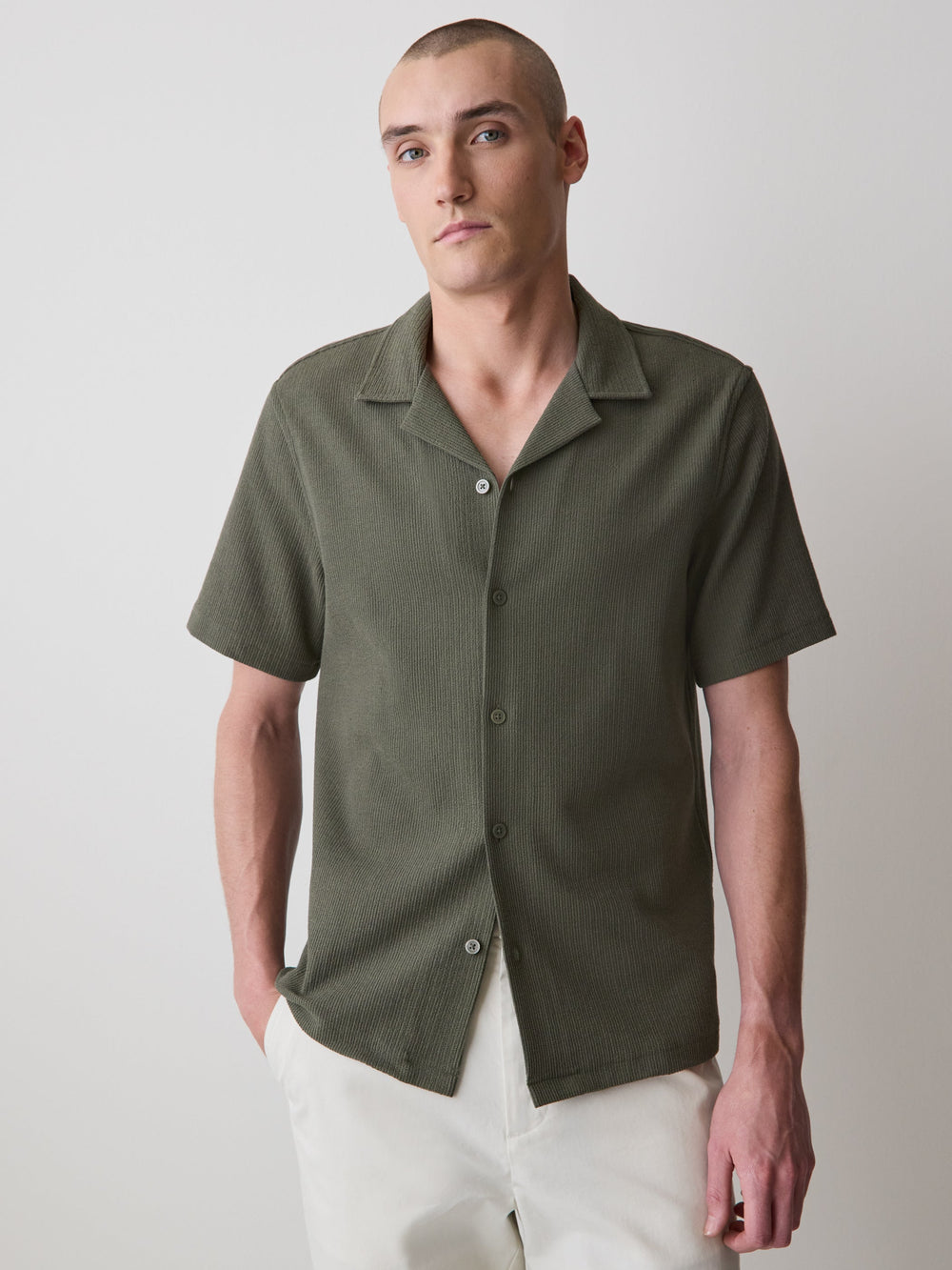 RW&CO Short-Sleeve Textured Shirt with Camp Collar
