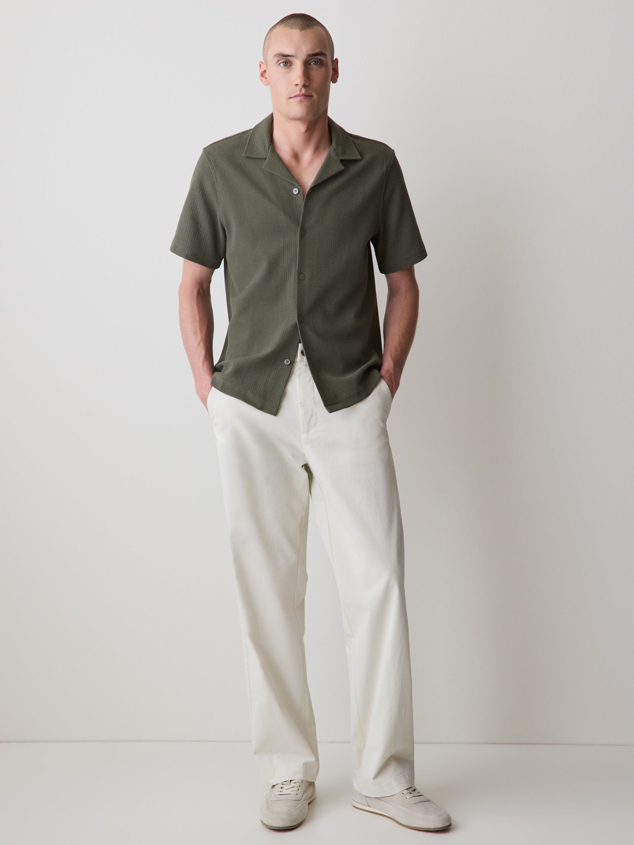 RW&CO Short-Sleeve Textured Shirt with Camp Collar