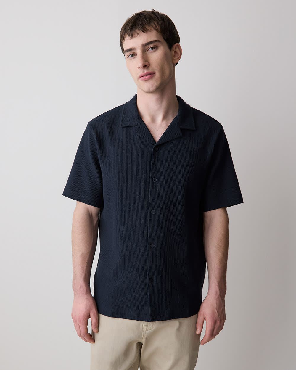 RW&CO Short-Sleeve Textured Shirt with Camp Collar