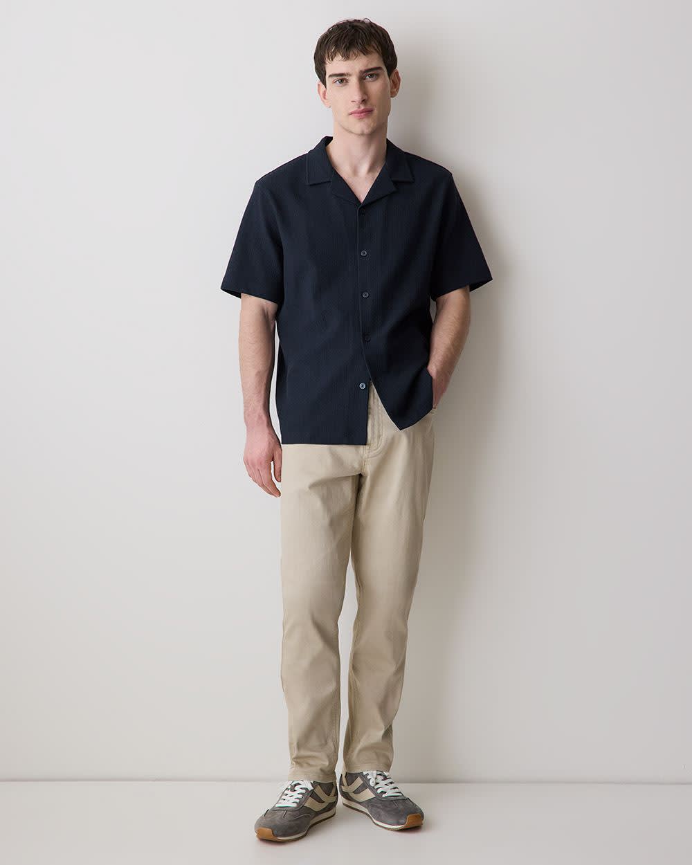 RW&CO Short-Sleeve Textured Shirt with Camp Collar