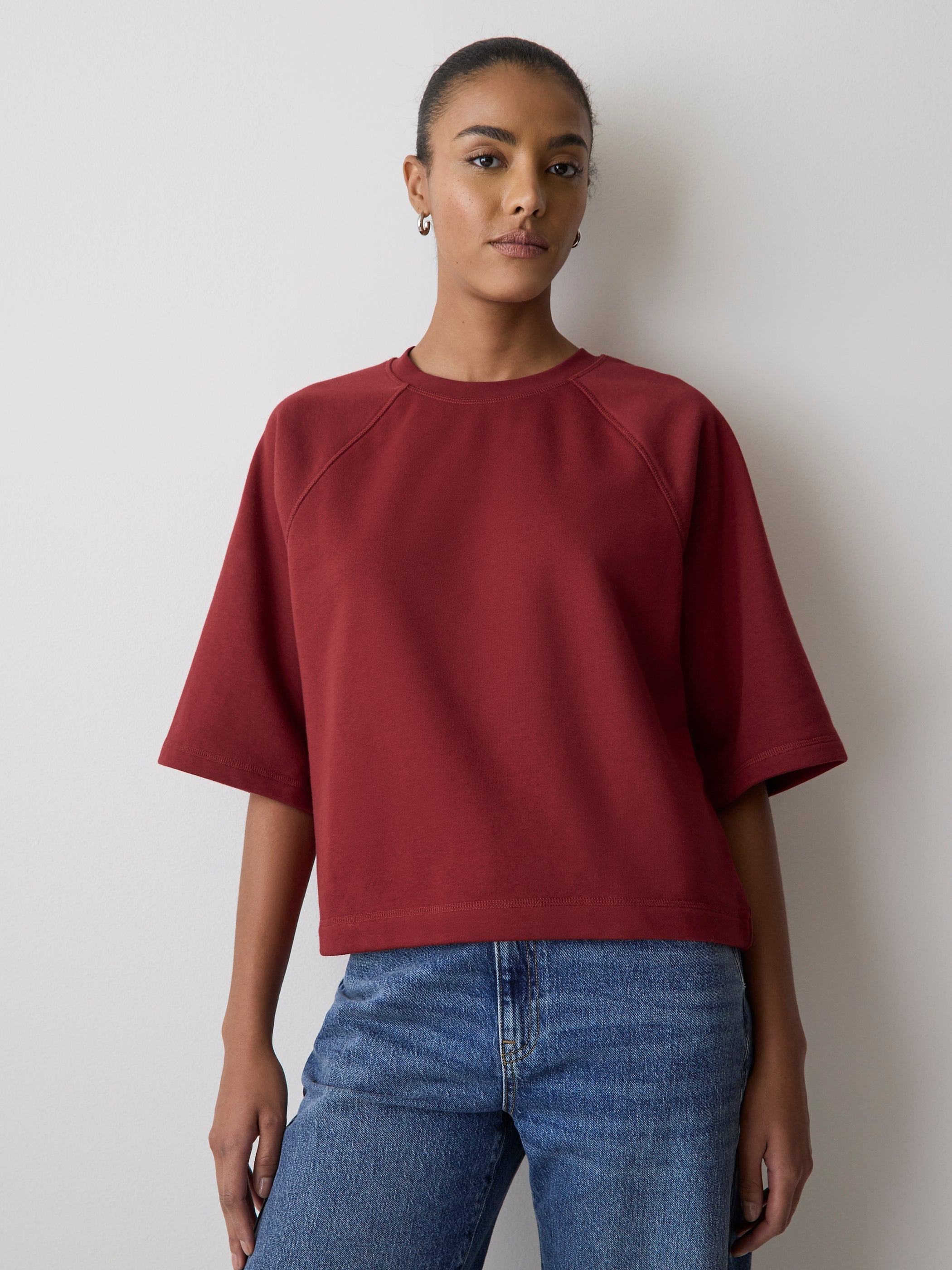RW&CO Short-Raglan-Sleeve Crew-Neck French Terry Top