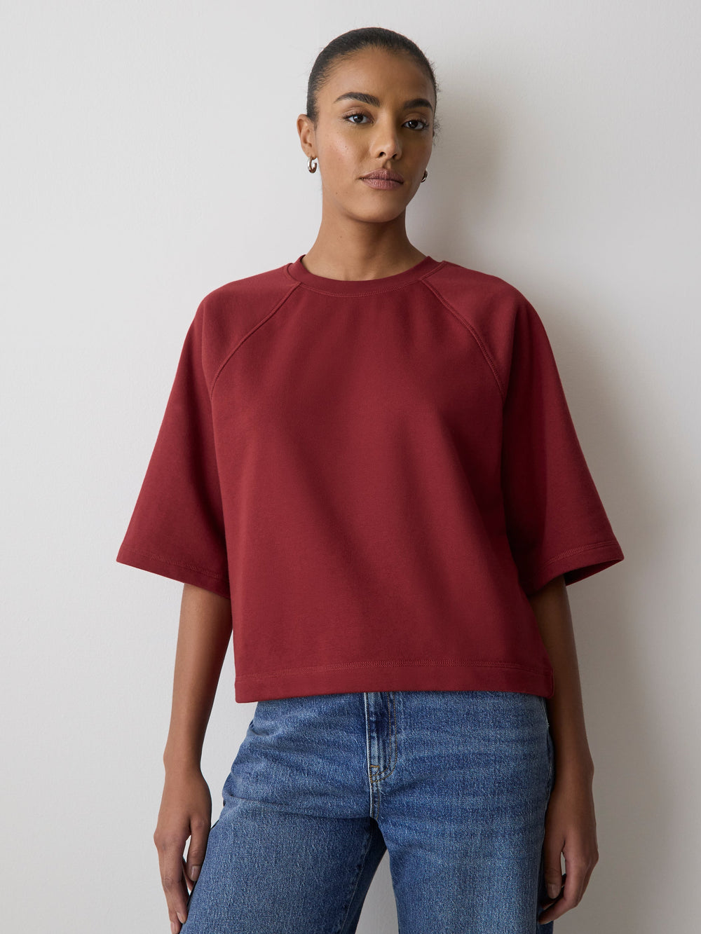 RW&CO Short-Raglan-Sleeve Crew-Neck French Terry Top