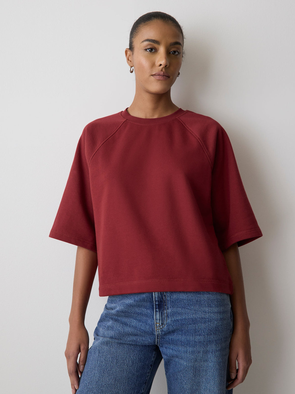 RW&CO Short-Raglan-Sleeve Crew-Neck French Terry Top