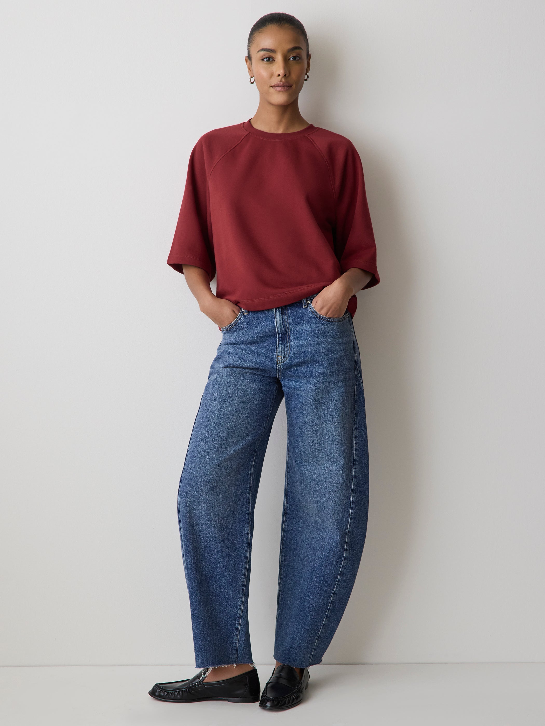 RW&CO Short-Raglan-Sleeve Crew-Neck French Terry Top