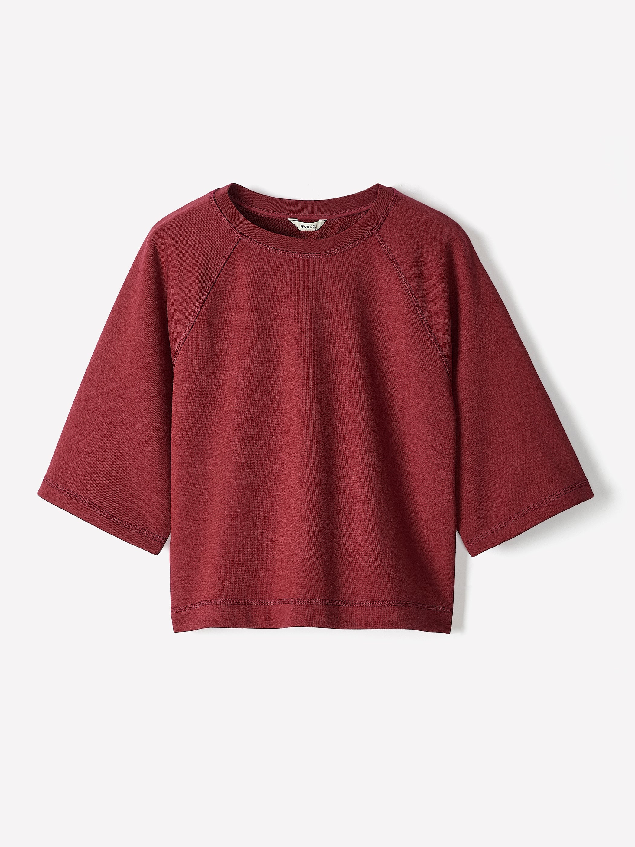 RW&CO Short-Raglan-Sleeve Crew-Neck French Terry Top