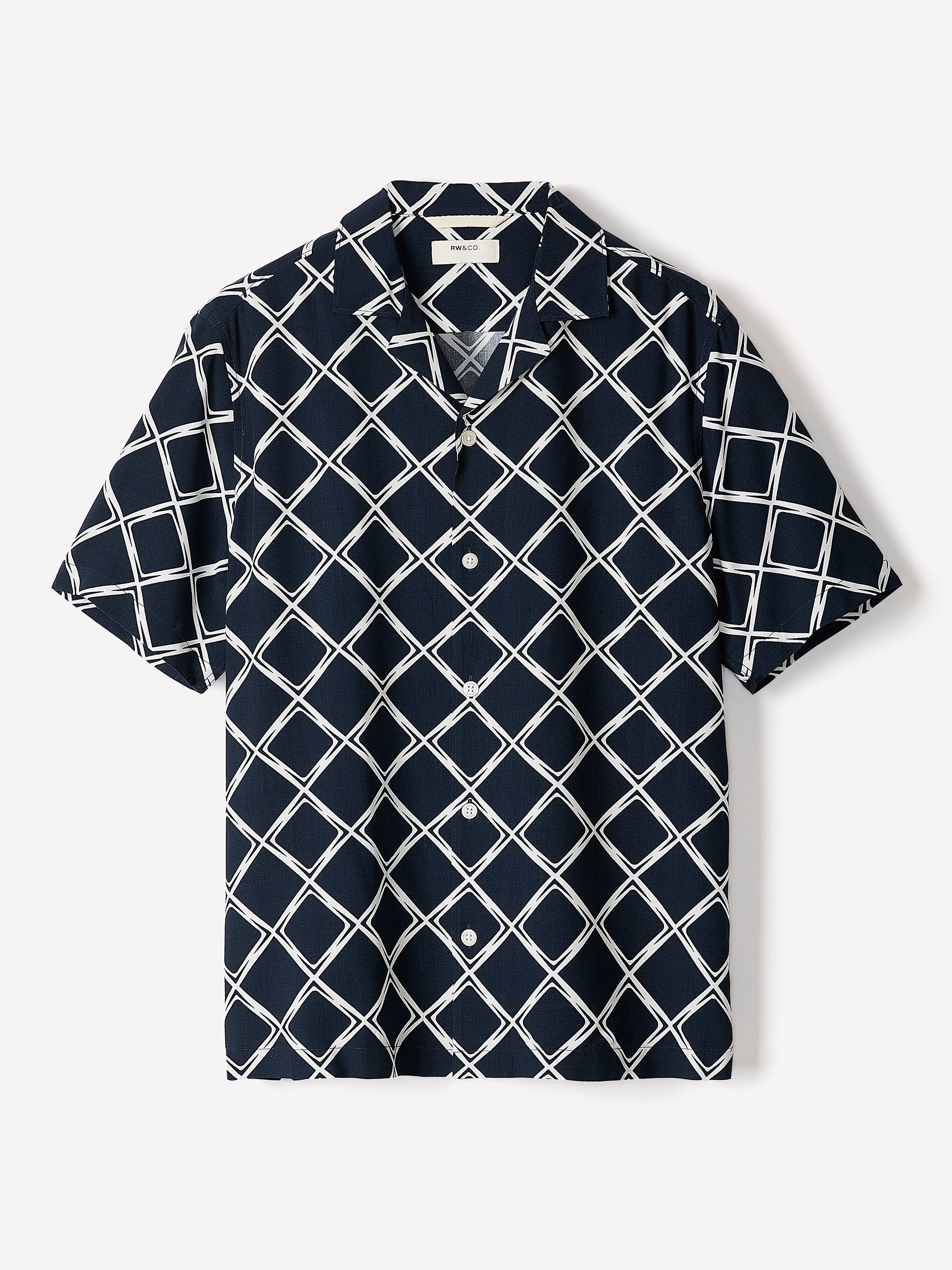 RW&CO Short-Sleeve Camp-Collar Shirt with Geo Print