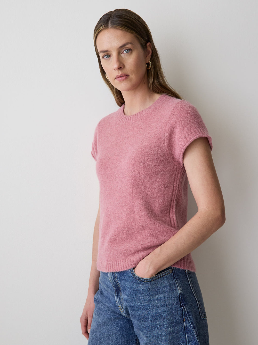 RW&CO Wool-Blend Cap-Sleeve Crew-Neck Boxy Sweater
