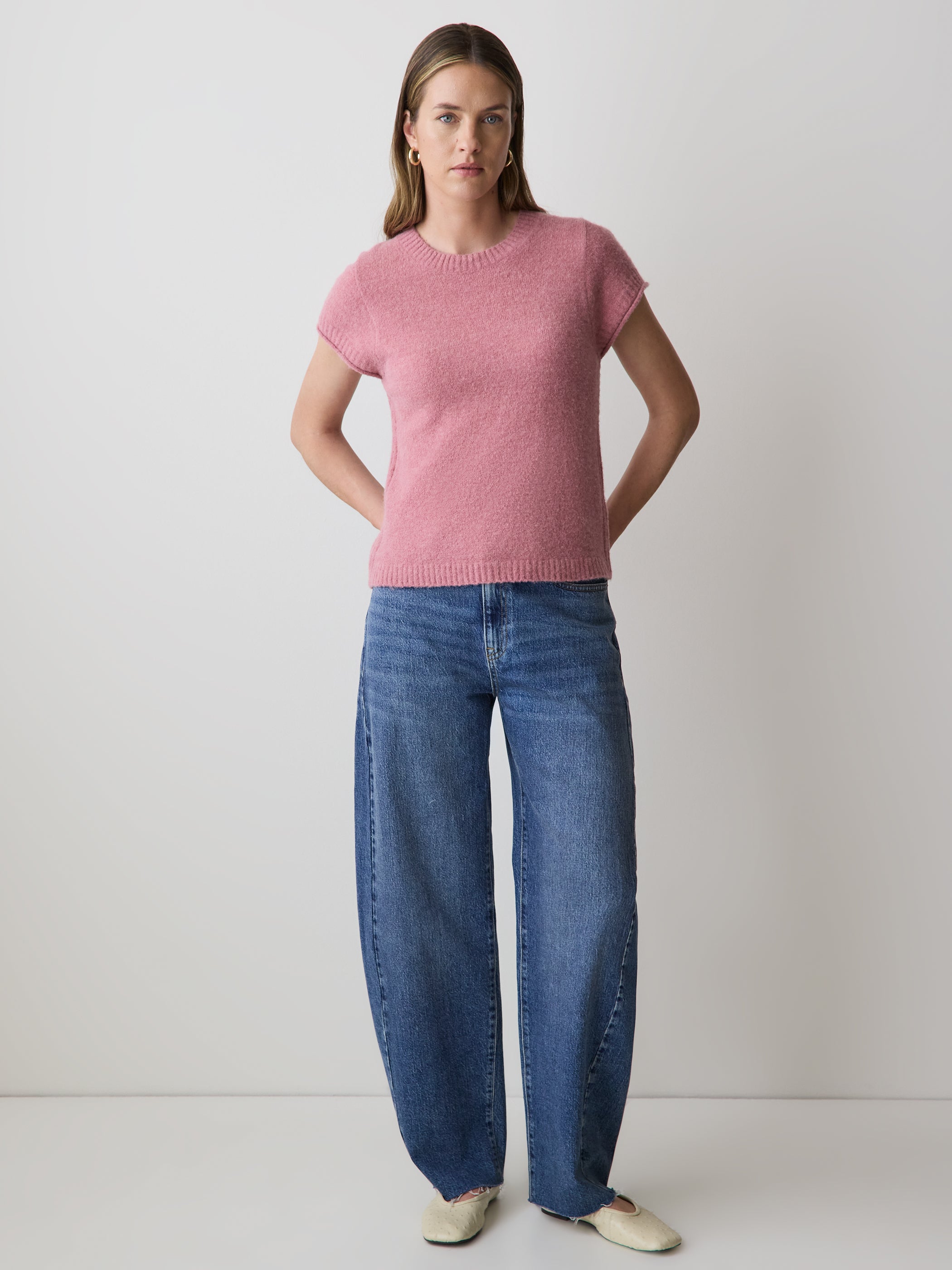 RW&CO Wool-Blend Cap-Sleeve Crew-Neck Boxy Sweater