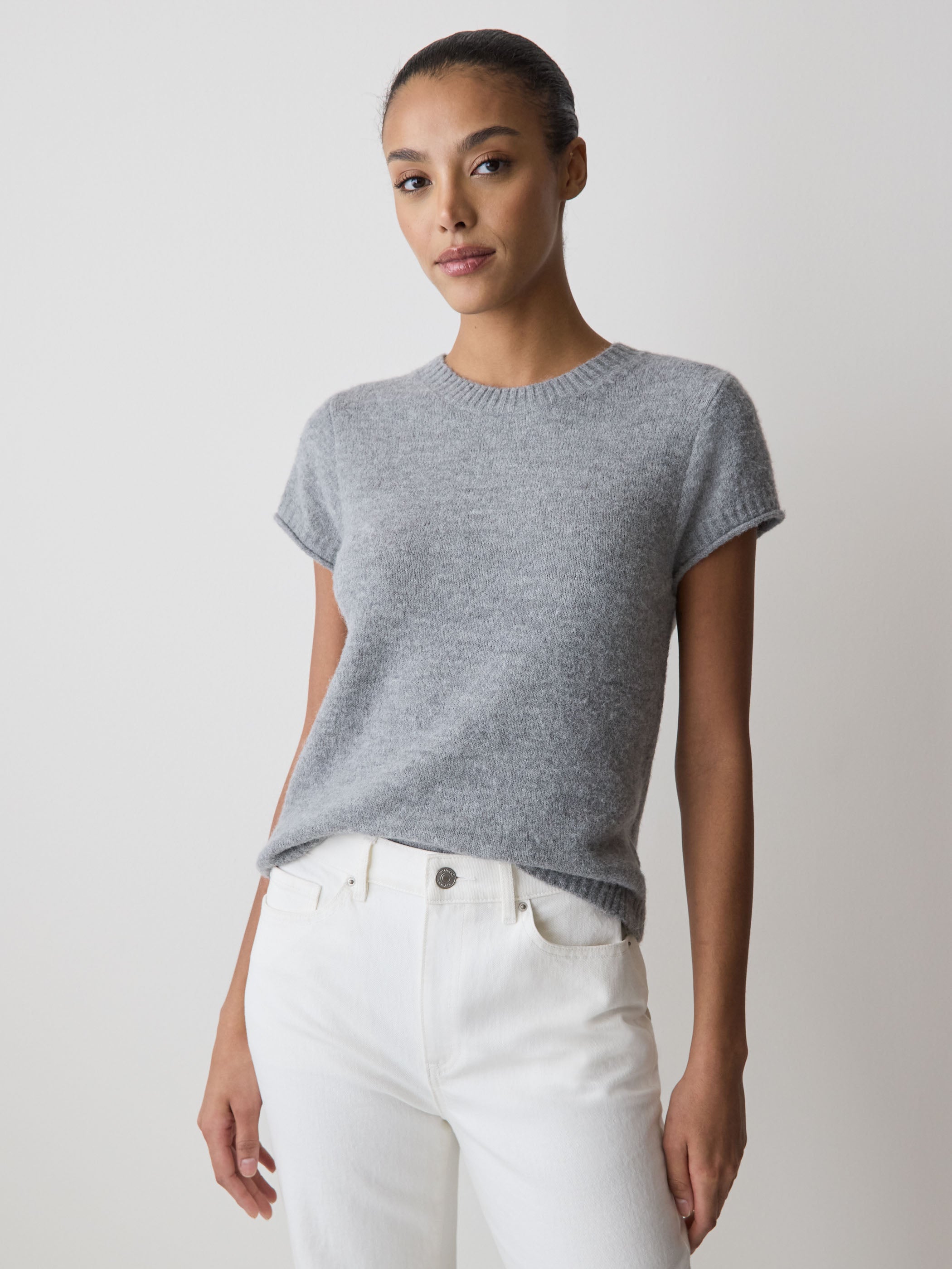 RW&CO Wool-Blend Cap-Sleeve Crew-Neck Boxy Sweater