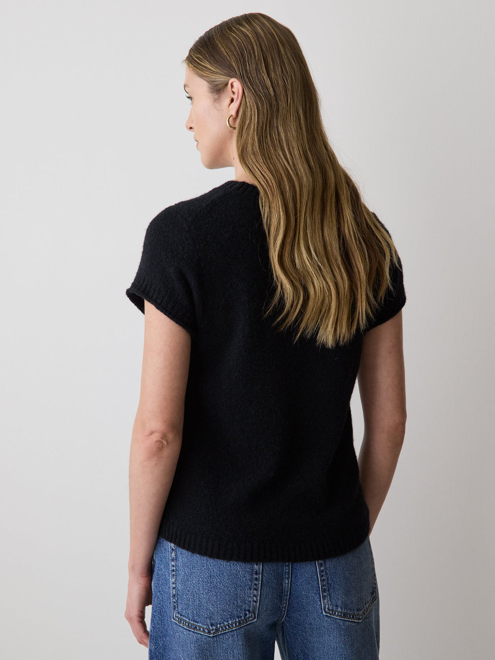 RW&CO Wool-Blend Cap-Sleeve Crew-Neck Boxy Sweater