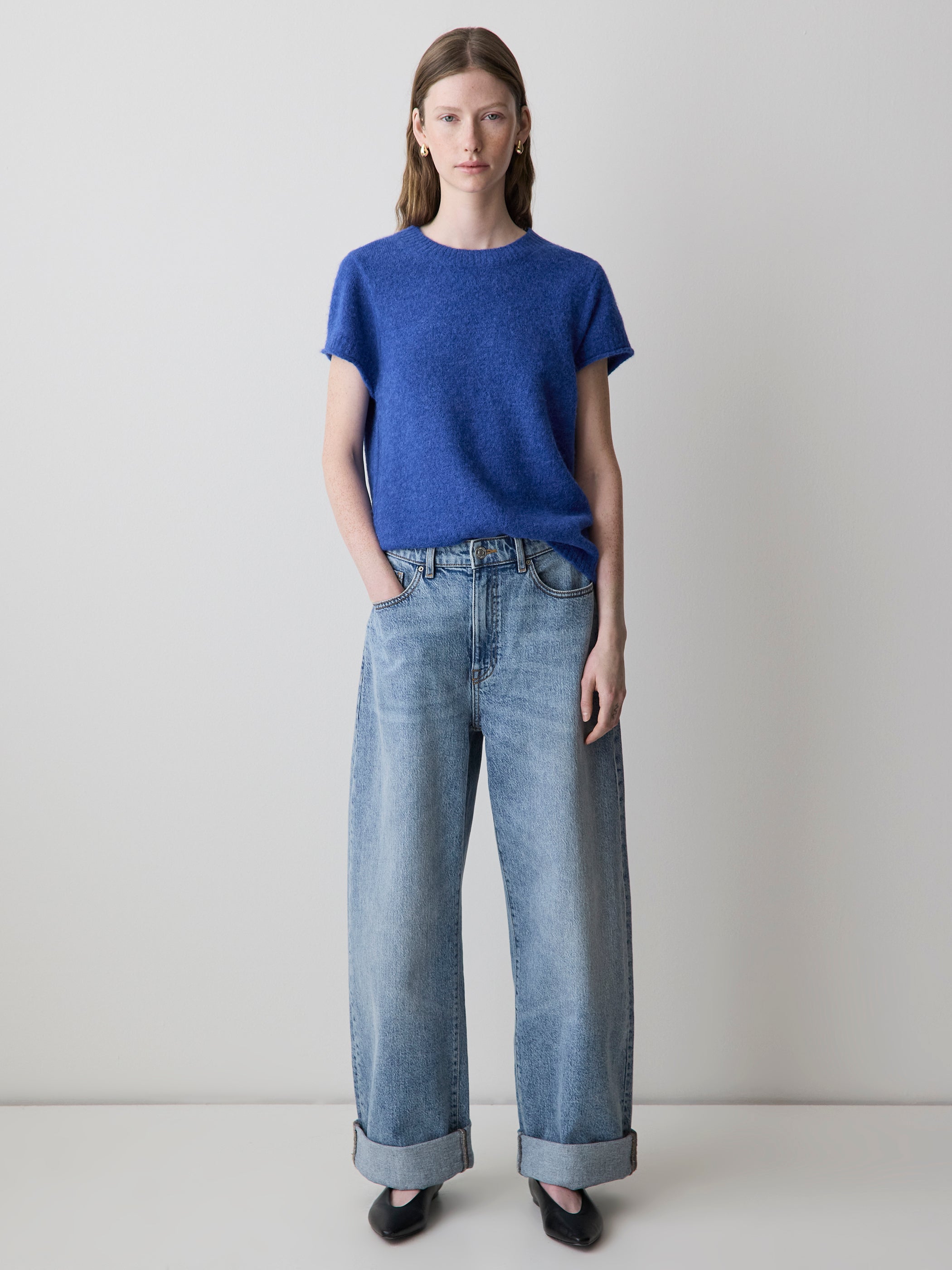 RW&CO Wool-Blend Cap-Sleeve Crew-Neck Boxy Sweater