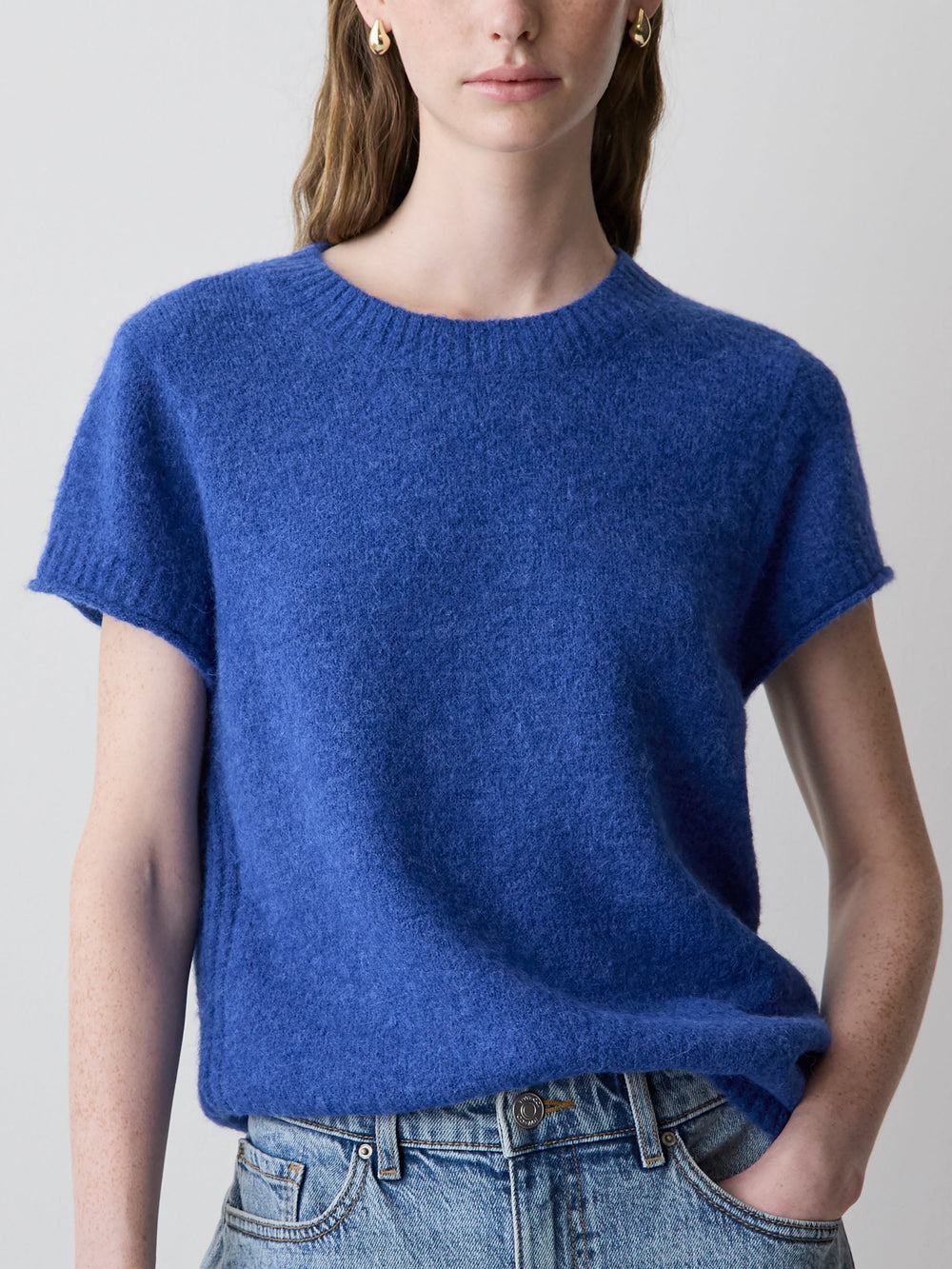 RW&CO Wool-Blend Cap-Sleeve Crew-Neck Boxy Sweater