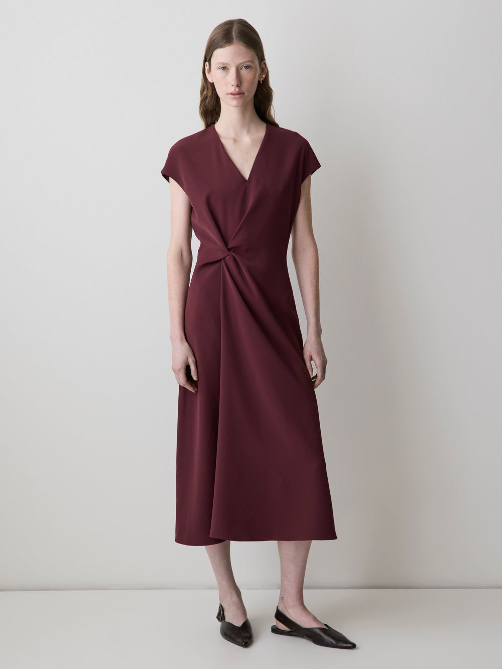 RW&CO Extended-Sleeve V-Neck Twill Midi Dress