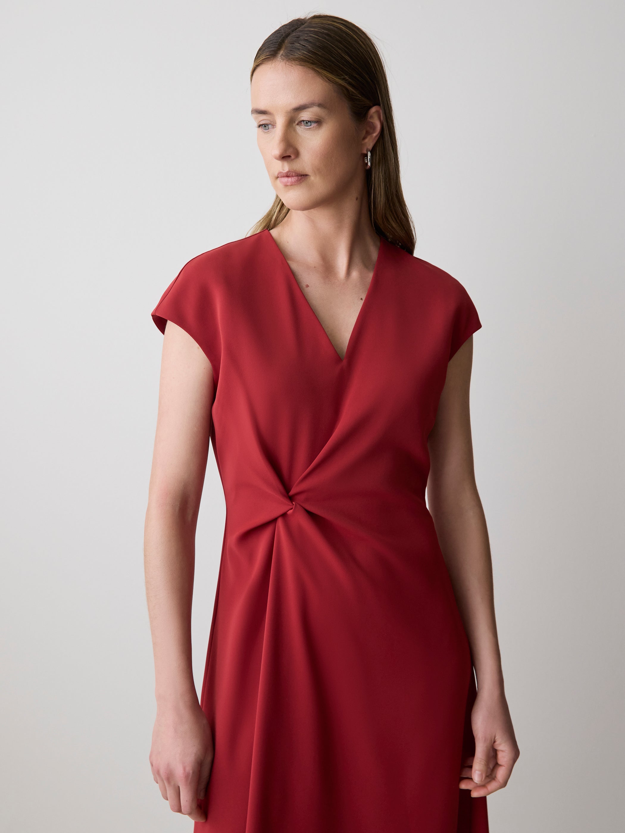 RW&CO Extended-Sleeve V-Neck Twill Midi Dress