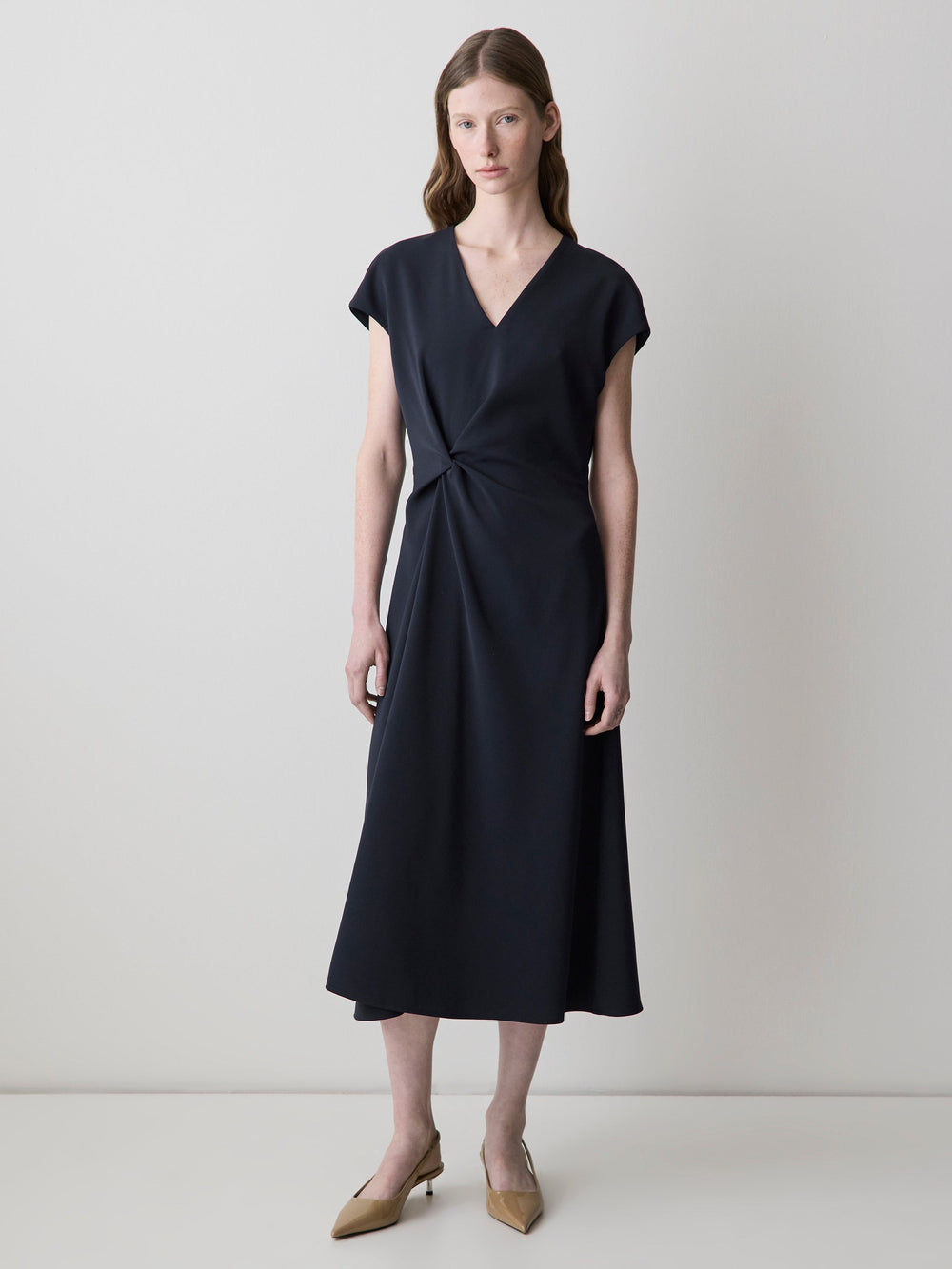 RW&CO Extended-Sleeve V-Neck Twill Midi Dress