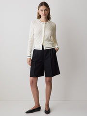 RW&CO Long-Sleeve Crew-Neck Cardigan with Pointelle Stitches
