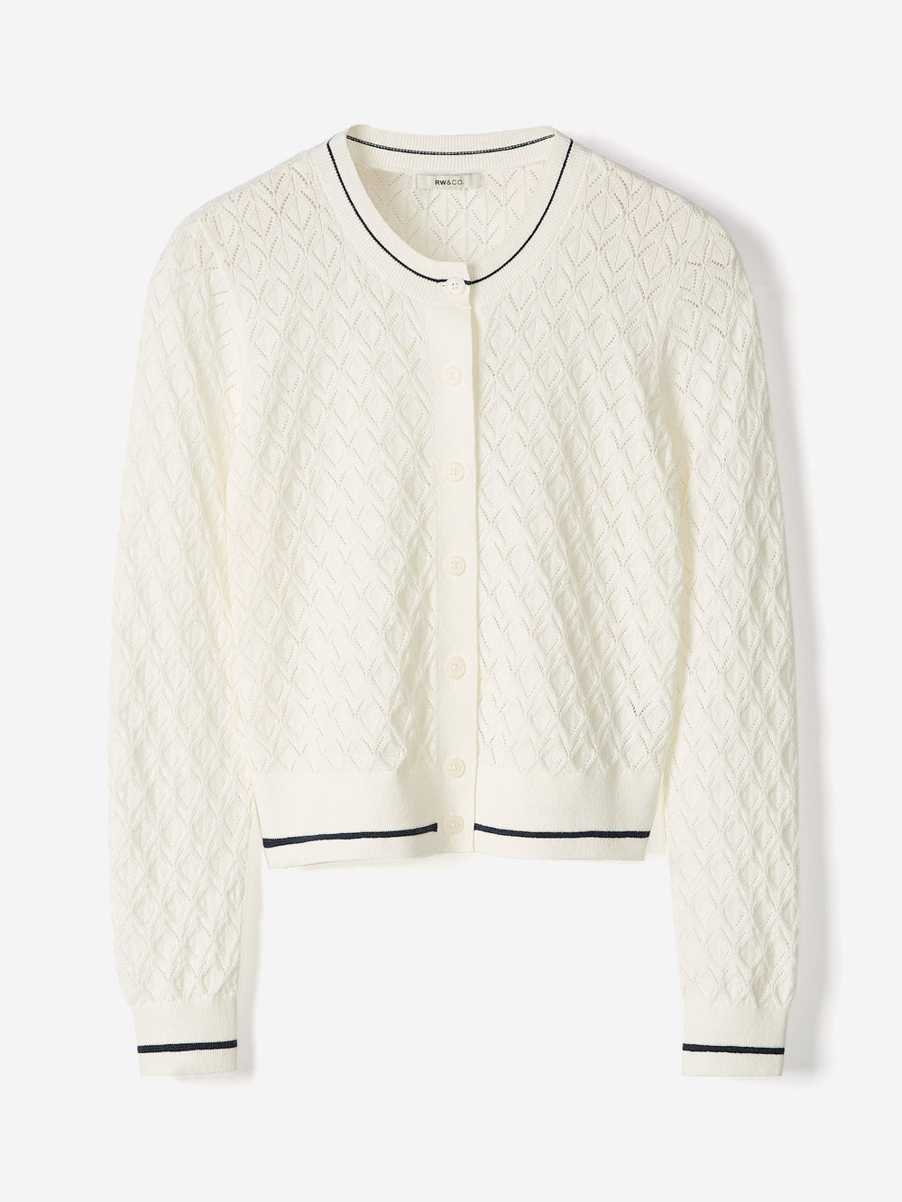 RW&CO Long-Sleeve Crew-Neck Cardigan with Pointelle Stitches