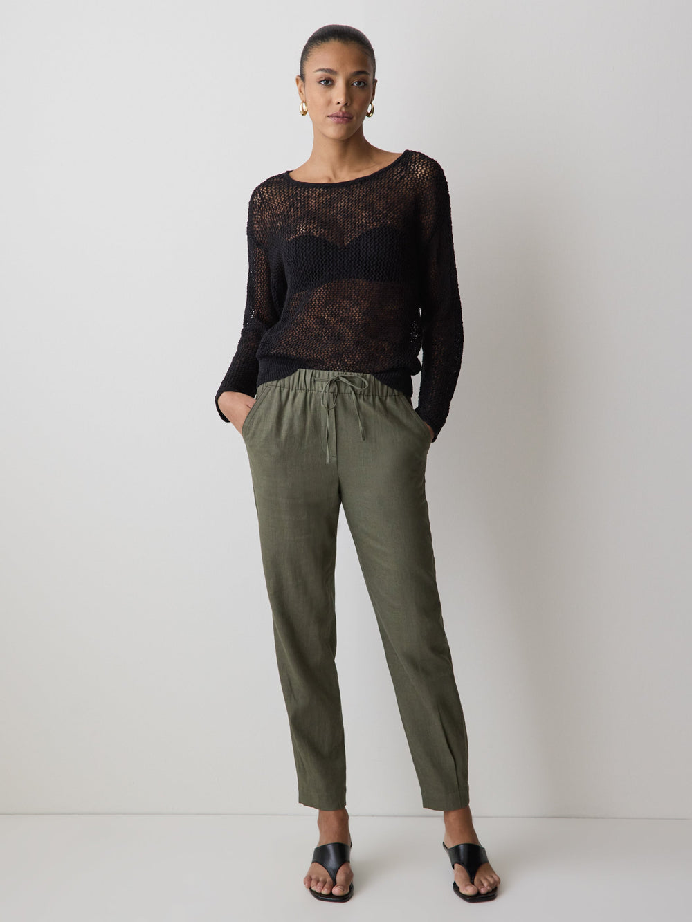 RW&CO Long-Sleeve Crew-Neck Mesh Sweater