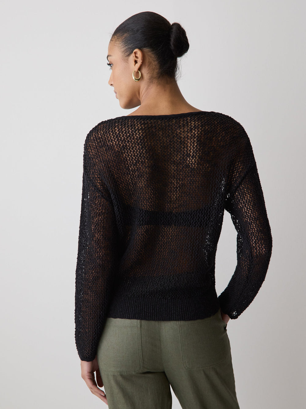 RW&CO Long-Sleeve Crew-Neck Mesh Sweater