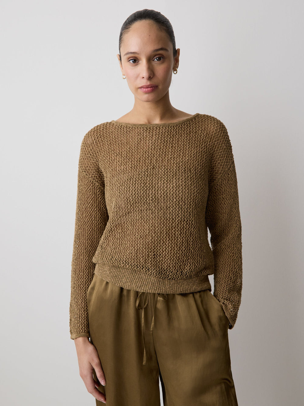 RW&CO Long-Sleeve Crew-Neck Mesh Sweater