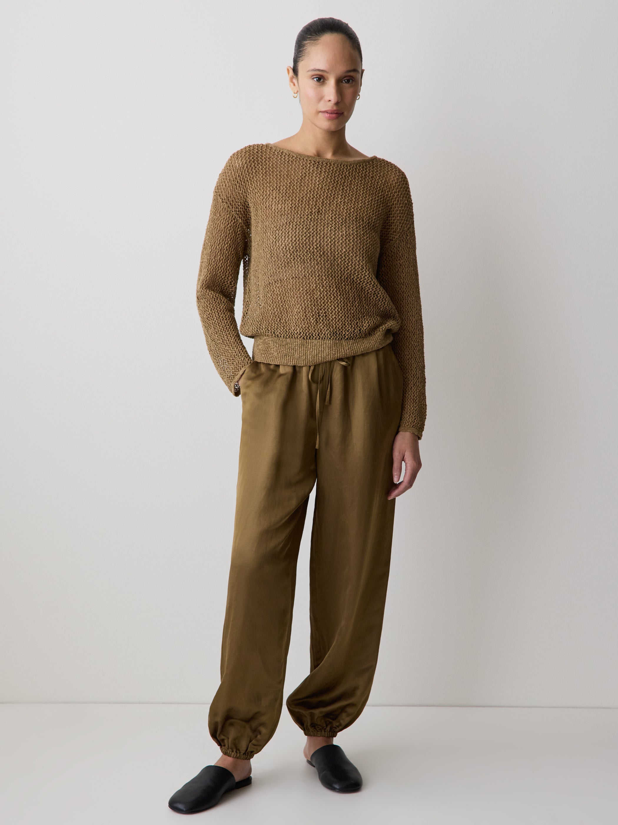 RW&CO Long-Sleeve Crew-Neck Mesh Sweater