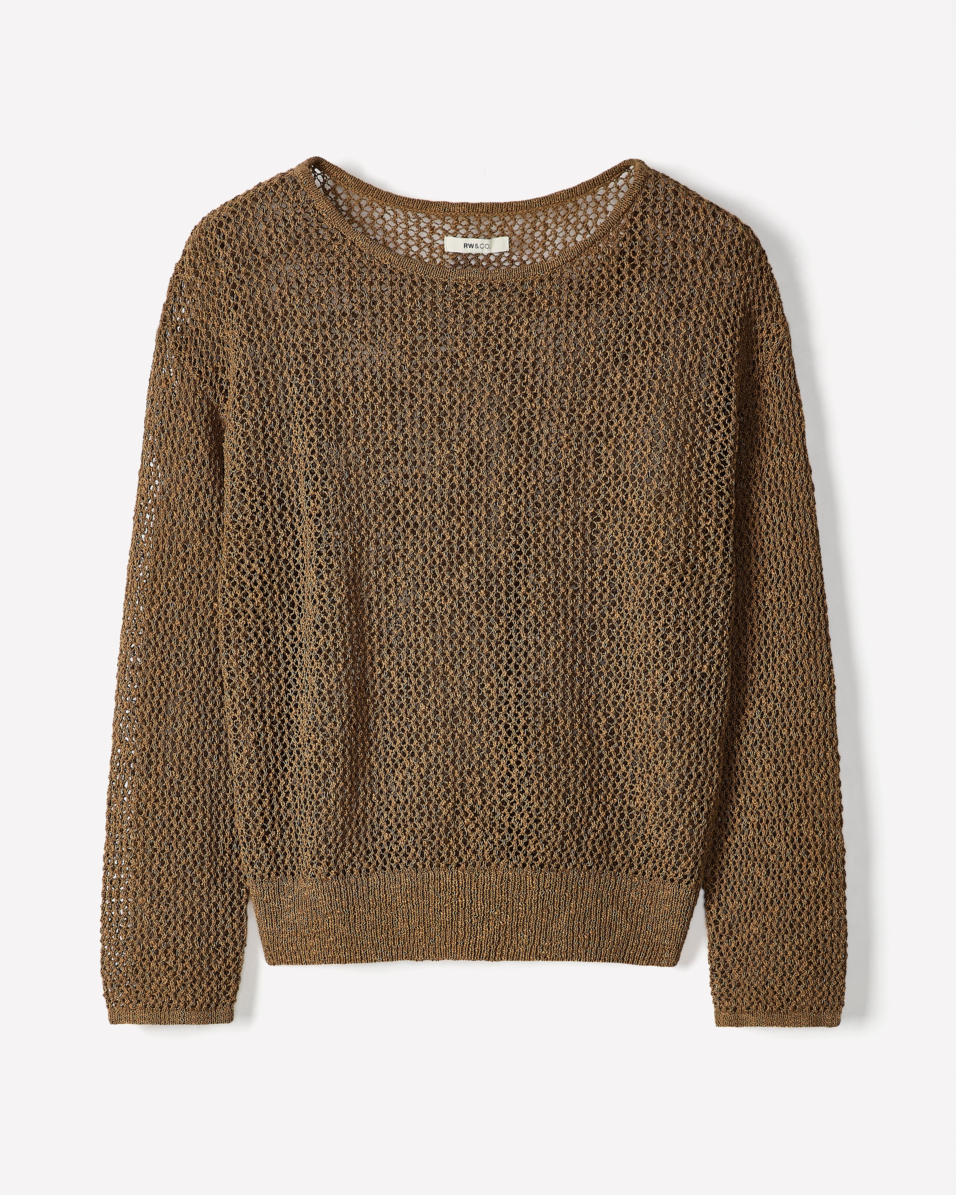RW&CO Long-Sleeve Crew-Neck Mesh Sweater