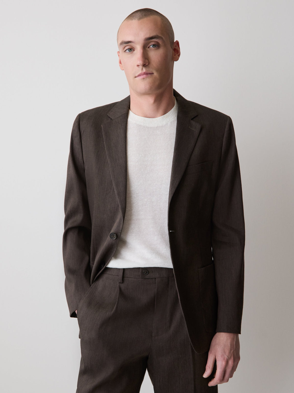 RW&CO Slim-Fit Brown Linen-Blend Blazer