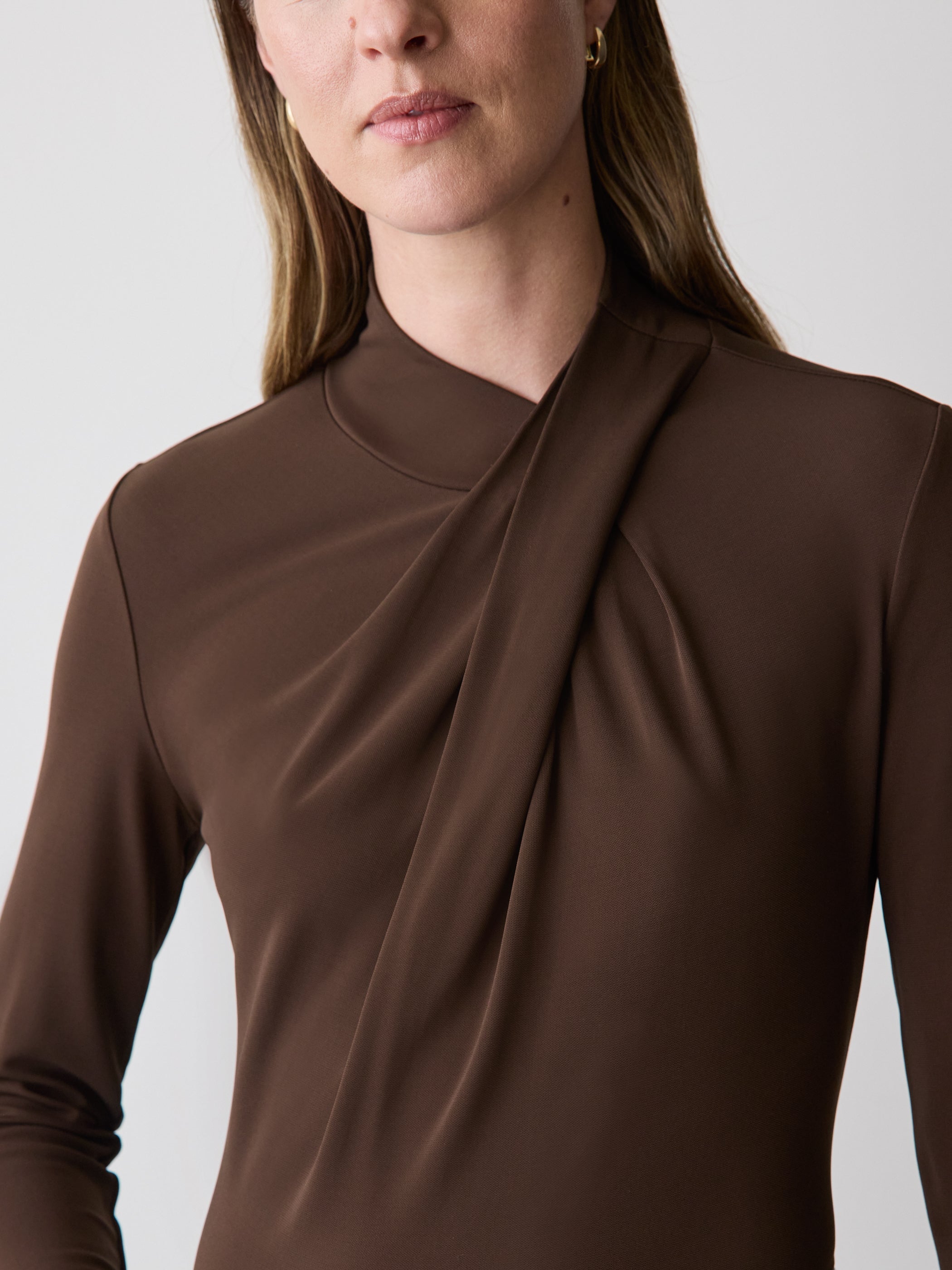 RW&CO Long-Sleeve Top with Crossover Draped Mock Neckline