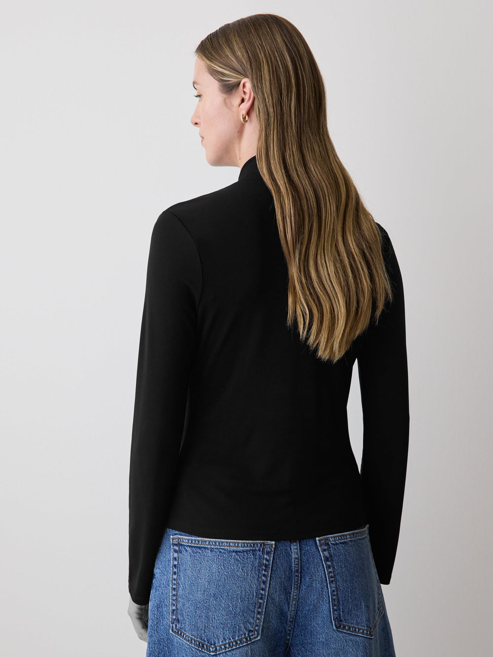 RW&CO Long-Sleeve Top with Crossover Draped Mock Neckline